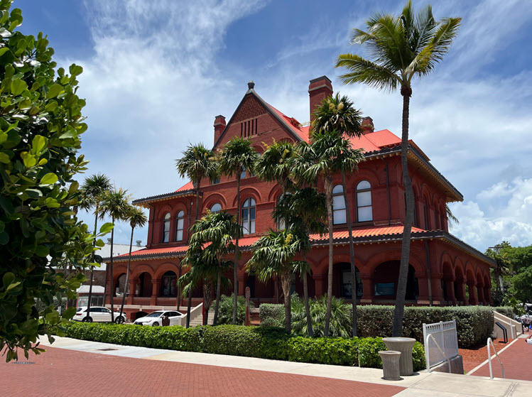 Historic Custom House Museum of Art and History building in Key West with red brick architecture