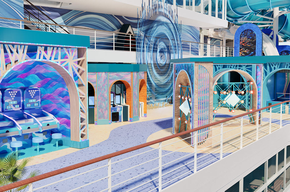 Norwegian Aura Midway rendering with multiple sets of arcade games