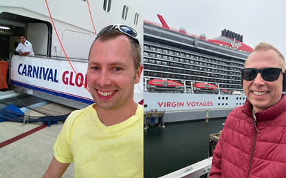 Side by side photos of Mark from first and 100th cruise