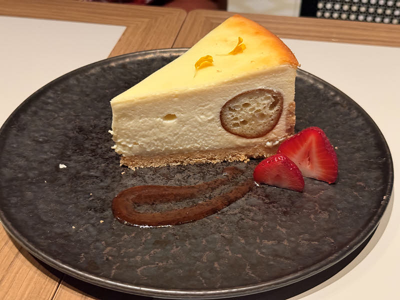 Gulab Jamun Stuffed Cheesecake - cheesecake, saffron-cardamom donut bites