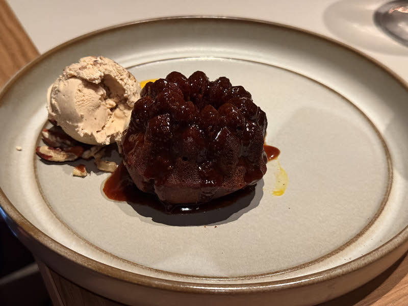 Sticky Toffee Jackfruit Cake - brown butter pecan ice cream, jackfruit coulis